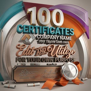 Paquete gigante de 100 plantillas de certificados editables / Certificados de premios y diplomas / Archivos vectoriales EPS / Illustrator y CorelDRAW