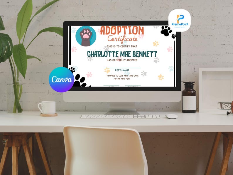Editable Pet Adoption Certificate Template | Printable Dog Cat Puppy ...