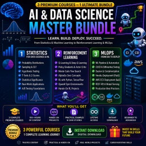 Paquete Maestro de IA y Ciencia de Datos / Curso de Estadística, Aprendizaje por Refuerzo y Operaciones Mágicas / Capacitación en Aprendizaje Automático, Aprendizaje Profundo, Docker, AWS y CI/CD