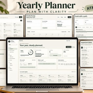 Yearly Planner Browser App | Digital Annual Planner | 12 Month Planner | Goals and Habit Tracker | Monthly Calendar | Instant Download