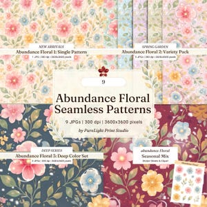 Abundance Floral Seamless Pattern, Spring Garden Digital Paper, Botanical Fabric Print (Digital Download)
