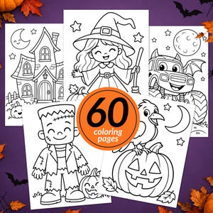 Disegni da colorare di Halloween, Fogli da colorare di Halloween per bambini, 60 attività di Halloween stampabili, Libro da colorare in PDF