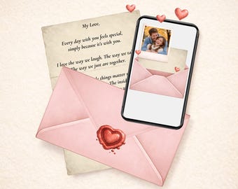 Modello di lettera d'amore animata con foto, regalo a distanza, ti penso, biglietto video romantico
