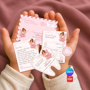 Pink Mini Tooth Fairy Kit & Set Template, Editable Letter, Note, Receipt, Certificate, Envelope, Printable
