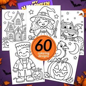 Coloriages d'Halloween, Feuilles de coloriage d'Halloween pour enfants, 60 à imprimer, Activités d'Halloween, Livre de coloriage PDF