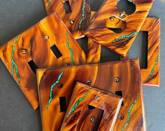 Southwest Sandstone  2  Turquoise Pebbly Veins Desert Switch Plate - Hand Painted