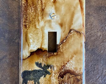 Moose (#2) Nature Woodsy  Rustic Cabin Wildlife Switch Plate - Hand Painted - Wall Decor