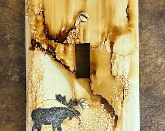 Moose (#1) Nature Woodsy  Rustic Cabin Wildlife Switch Plate - Hand Painted - Wall Decor