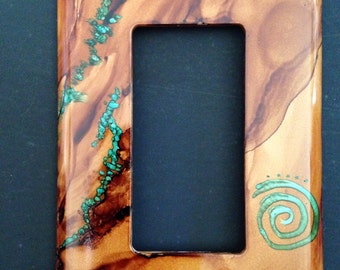 Rock Art Spiral Southwest Sandstone & Turquoise  Switch Plate - Hand Painted Wall Decor Switch Plates
