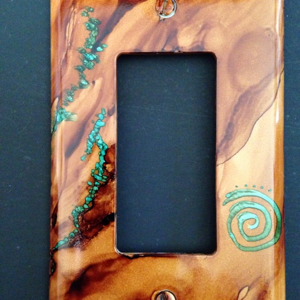 Rock Art Spiral Southwest Sandstone & Turquoise  Switch Plate - Hand Painted Wall Decor Switch Plates