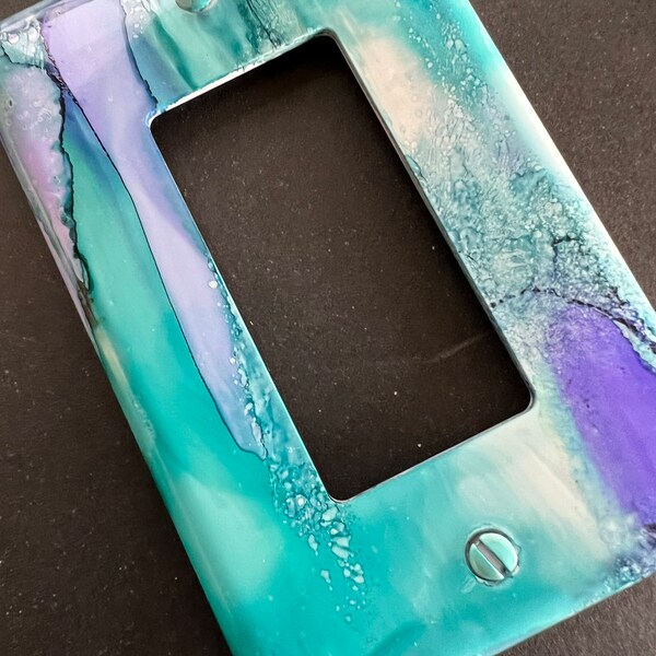 Elana’s Custom Purple & Teal Green Abstract GFI/Rocker Switch Plate- Wall Art Decor