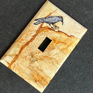 Raven Toggle Switch Raven Bird Black on Light Brown Background Single Toggle Switch Plate ...