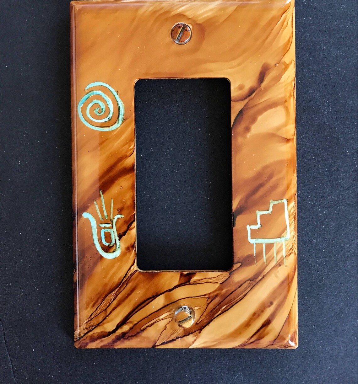 3D Rose Southwest Petroglyph Outlet Cover - 2 Plug Switch Plate, Metal