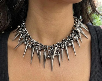 Spike Choker Choker Halskette Gothic Punk, Legierung Kegel Spike Kragen Halskette, Y2K Grunge Alt Statement Schmuck, Edgy Geschenk Frauen Männer Silber