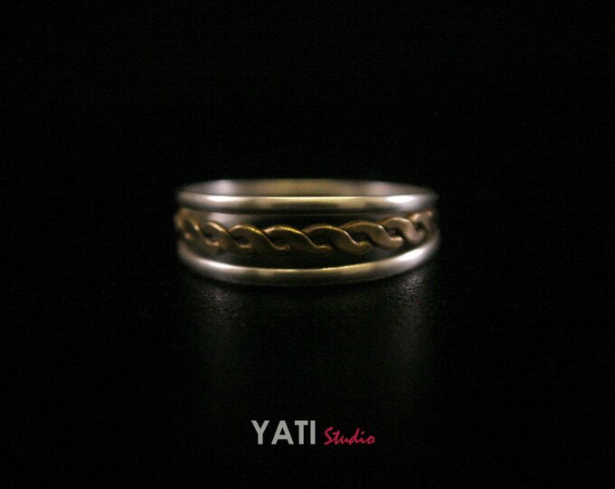 V-shank Ring Mixed Metal Ring Gift Ring Unique Hand-made Sterling Silver Ring Sterling silver Ring with Brass Cable insert