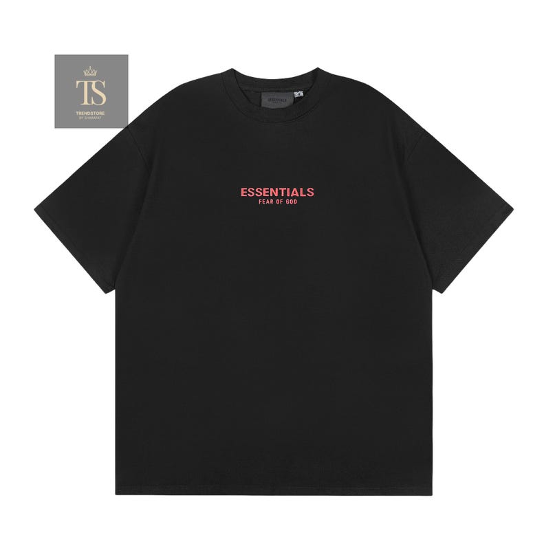 Camiseta Essencial Fear of God, Casual, Estilo Streetwear, Unissex, Tamanho Grande, Moderna, Cores Neutras Preto