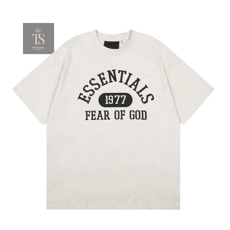 Maglietta unisex essenziale Fear of God 1977, maglietta streetwear di tendenza - vestibilità oversize casual Beige
