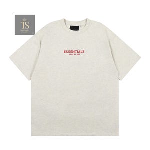 Camiseta Essencial Fear of God, Casual, Estilo Streetwear, Unissex, Tamanho Grande, Moderna, Cores Neutras Bege