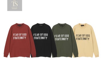 Unisex Baumwoll Sweatshirt “Fear Of God Fraternity” Grafik Rundhals Pullover