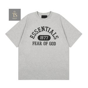 Maglietta unisex essenziale Fear of God 1977, maglietta streetwear di tendenza - vestibilità oversize casual Grigio