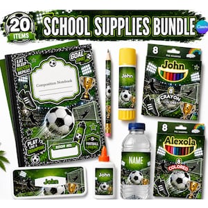 Football Back to School Supplies Labels | canva Personalized Back to School Name Labels , Football Composition book cover for boys