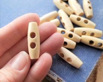 Mini Natural Wooden Toggle Buttons 15mm with Two holes x 20
