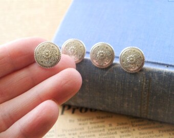 10 Stück Scroll und Sonnenblume Blume Antik Silber Knöpfe 15mm 5/8" (SB2183)