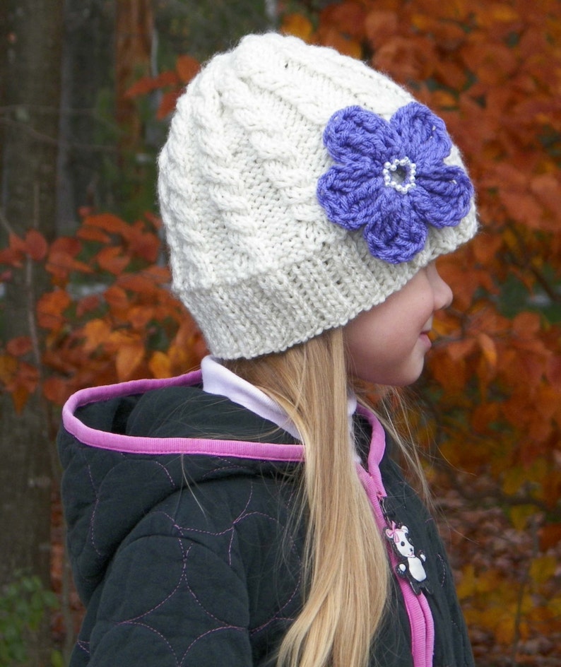 Cable knitted flower hat Etsy