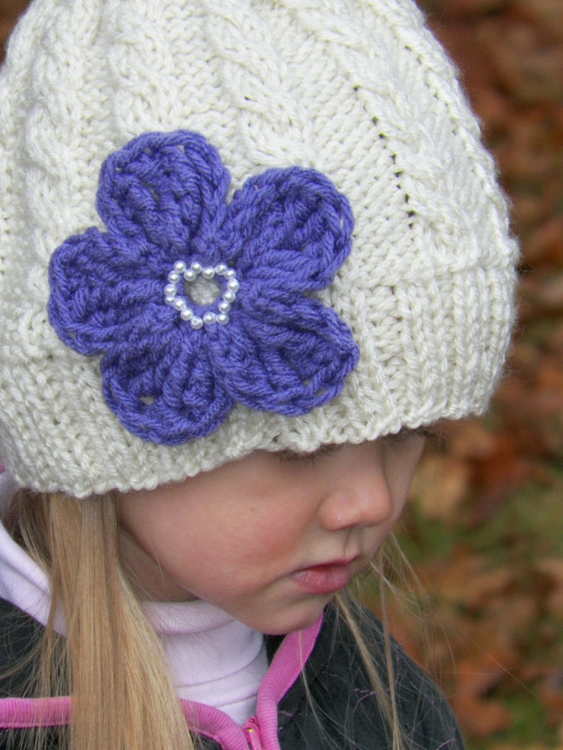 Cable knitted flower hat | Etsy