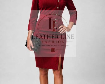 Red Corduroy Velvet Skirt Set for Women – Elegant Off Shoulder Top & Pencil Skirt Outfit – Vintage Inspired Formal Wear