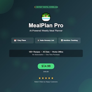 Automated Meal Planner App, Interactive AI Weekly Meal Plan Generator, Macro Nutrition Tracker, Auto Grocery List Maker, Digital Download