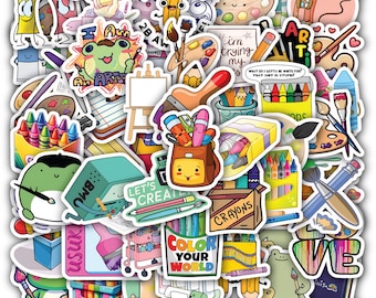 Art Painting Sticker Sheet Cute - Drawing Vinyl Decals 40 designs (4 Sheets)