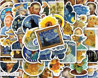 Van Sticker Sheet Gogh Art, Starry Night and Sunflowers Vinyl Decals 40 designs (4 Sheets)