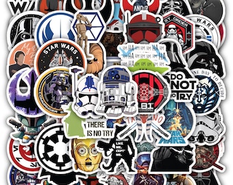 Star Sci-Fi Stickers Sheet Wars Fans Classic Movie- Vinyl Decals for Laptop, Gifts 40 designs (4 Full Sheets).