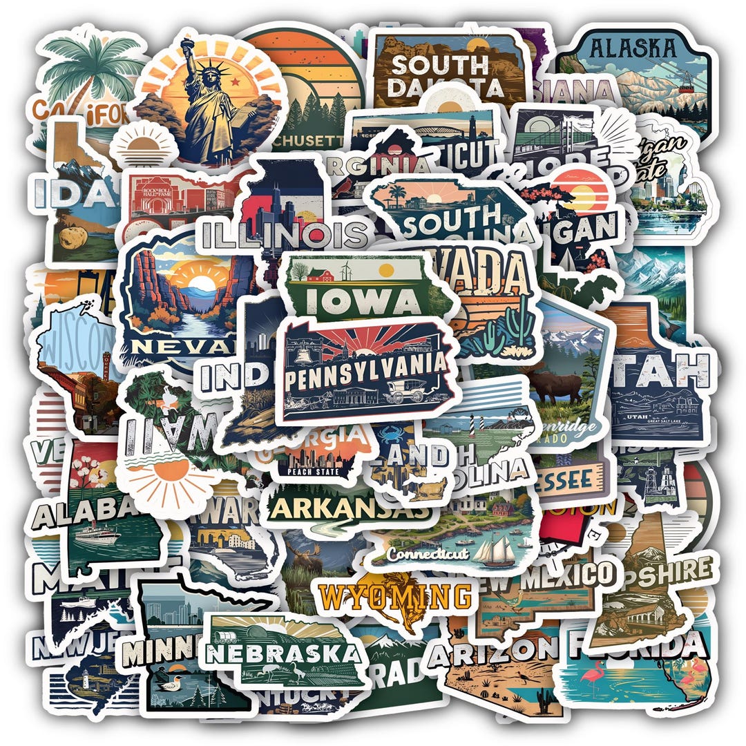 USA States Sticker Sheet - 40 States Decal Pack, Vinyl Waterproof ...