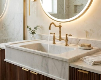 Luxury Carrara White Marble Sink, Handmade Natural Stone Bathroom Vanity Modern Elegant Design Vessel Sink