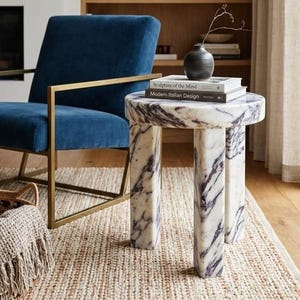 Calacatta Marble Side Table, Luxury Natural Stone End Table Unique Coffee