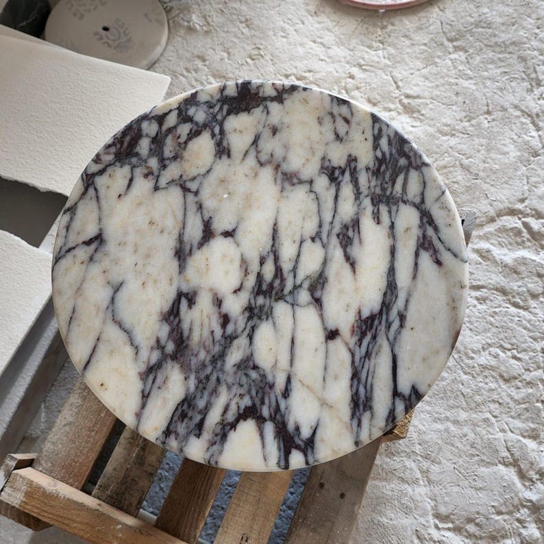 Calacatta Marble Side Table, Luxury Natural Stone End Table Unique Coffee