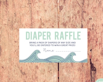 Printable Diaper Raffle Cards- Waves theme - Ocean theme diaper raffle - LOVELY LITTLE PARTY