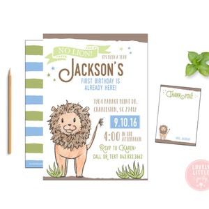 Kit de convite de aniversário de leão, convite com tema de leão e cartão de agradecimento faça você mesmo para impressão ou impresso - linda festinha