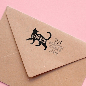 Cat address stamp, Large Custom Cat Return Address Stamp, self inking, wood handled style 1029 - Lovely Little Party