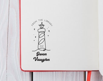 Lighthouse Book Stamp, From the Library Stamp, self inking book stamp, wood handled book stamp, made in USA, Sty59  - Lovely Little Party