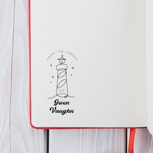 Lighthouse Book Stamp, From the Library Stamp, self inking book stamp, wood handled book stamp, made in USA, Sty59  - Lovely Little Party