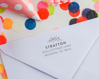 Dainty custom address stamp, Return Address Stamp, Housewarming Gift, Floral Address Stamp style 1100 - Lovely Little Party