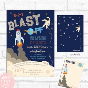 DIY druckbare oder gedruckte Weltraum / Rakete Geburtstagseinladung Kit - Invite AND Thank You Card enthalten