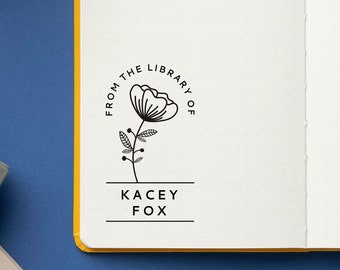 Large Flower Book Stamp, From the Library Stamp, self inking book stamp, wood handled book stamp, made in USA, Sty 37 - Lovely Little Party
