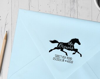 Horse theme return address stamp, Self-inking or wood stamp, Horse theme gift, Large Address Stamp, New Home Gift style 1009