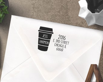 Cute Coffee return address stamp, Self-inking or wood stamp, Modern Address Stamp, Large Address Stamp, New Home Gift style 1025