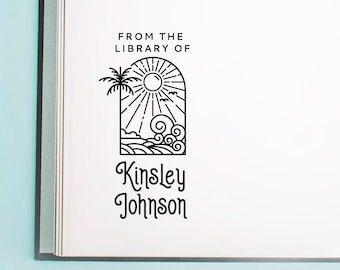Ocean & Palm Book Stamp, From the Library Stamp, self inking book stamp, teacher stamp, library stamp, USA, Sty 33 - Lovely Little Party