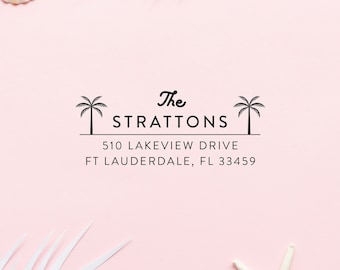 Dainty palm custom address stamp, Return Address Stamp, Housewarming Gift, Address Stamp, palm theme gift style 3001 - Lovely Little Party